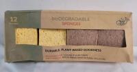 12 New BioGo Biodegradable Kitchen Scrub Sponges . Box has some bends , does not effect product in box