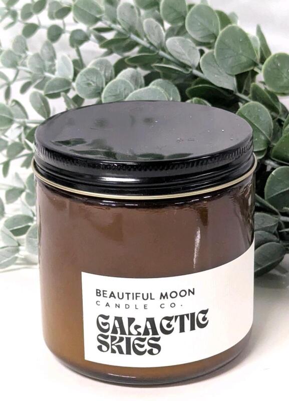 New Beautiful Moon Candle Co GALACTIC SKIES 16oz Glass Vessel Soy Wax Candle