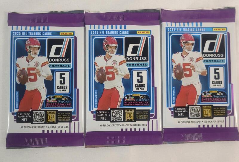 2025 Panini Donruss NFL Football Sealed Trading Card Wax Packs . Three (3) Sealed Packs