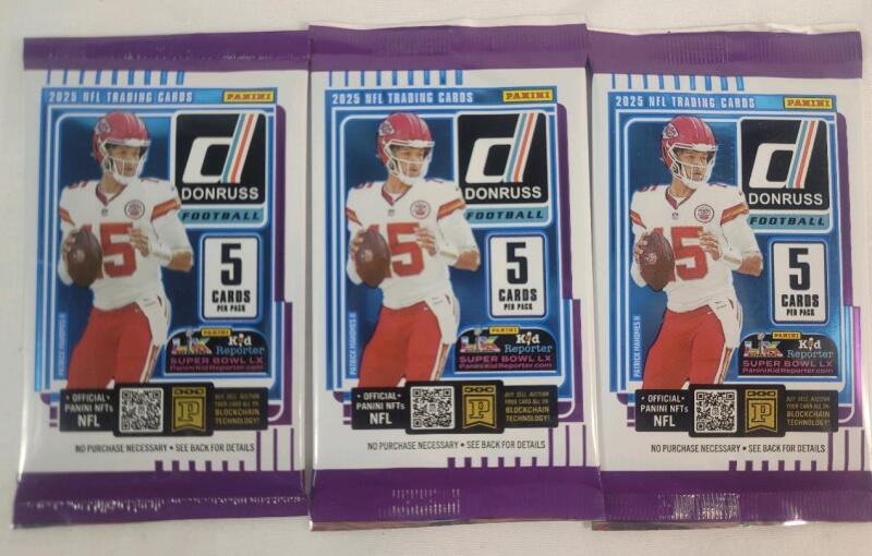 2025 Panini Donruss NFL Football Sealed Trading Card Wax Packs . Three (3) Sealed Packs