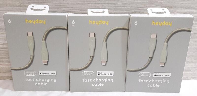 3 New Heyday 6ft Lightning to USB-C Fast Charging Cables