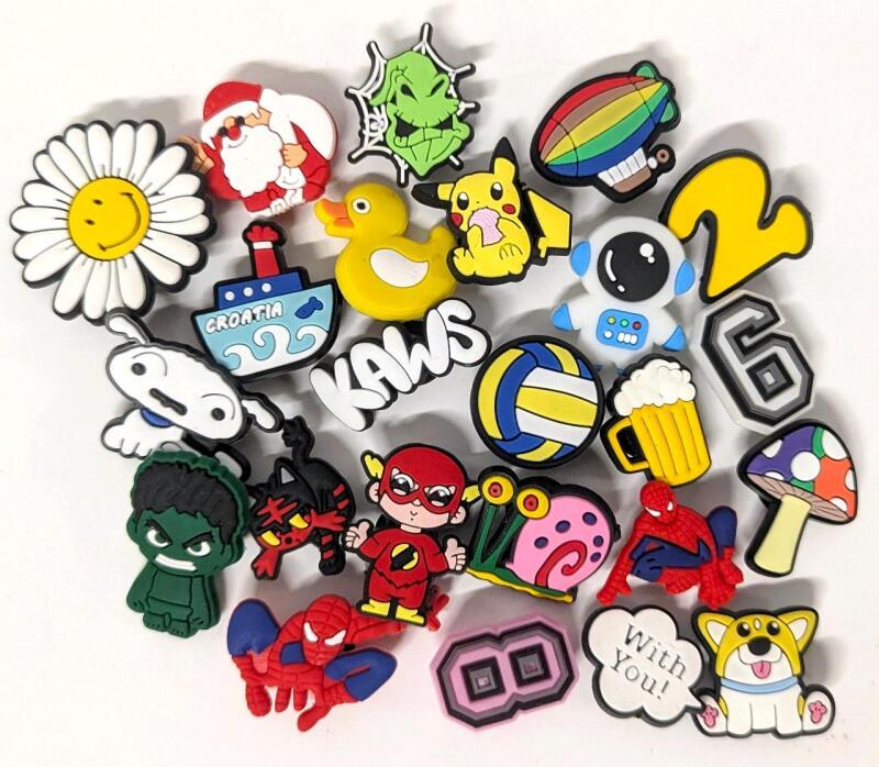 25 New Silicone Croc-Style Shoe Charms, Pokemon, Superheroes, Sports, Animals, Flowers + More