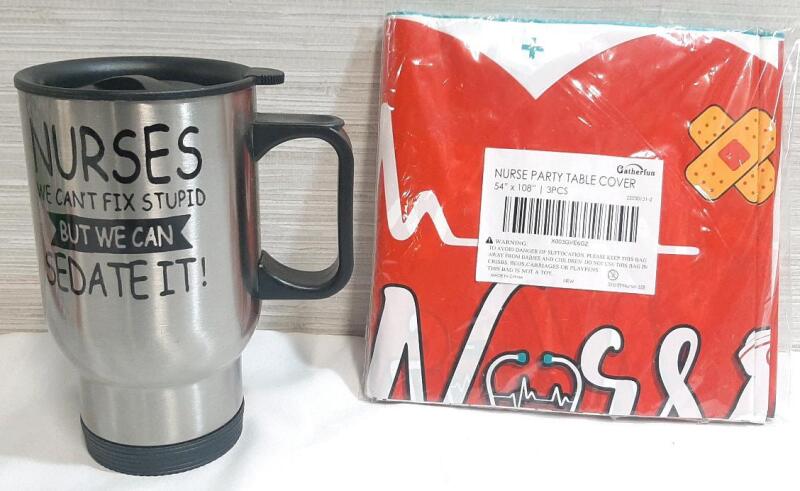 New Nurse Themed Travel Mug & Party Table Cover