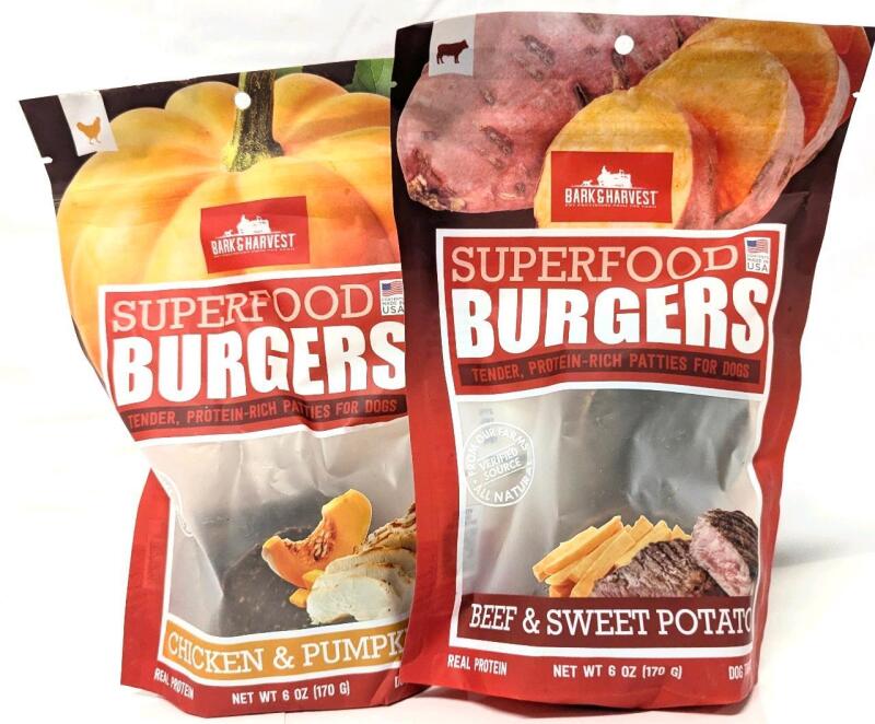 2 New Bags Doggy Superfood Burgers : Beef & Sweet Potato / Chicken & Pumpkin, Tender Protein-Rich Patties For Dogs, 170g Each, Best By March 20 2026