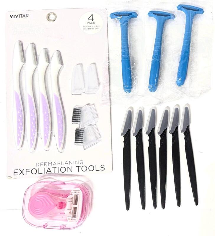 New Vivitar Dermaplaning Exfoliation Tool 4-Pack, 3&times; Single Blade Razors, 6&times; Microblade Eyebrow / Bikini Razors & 4-Blade Body Razor in Case