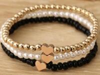 3 New Beaded Stretch Bracelets with Heart