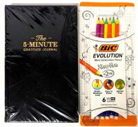 New Hardcover " The 5-Minute Gratitude Journal " & BIC Evolution #2HB Xtra-Fun Next Generation Pencil 6-Pack