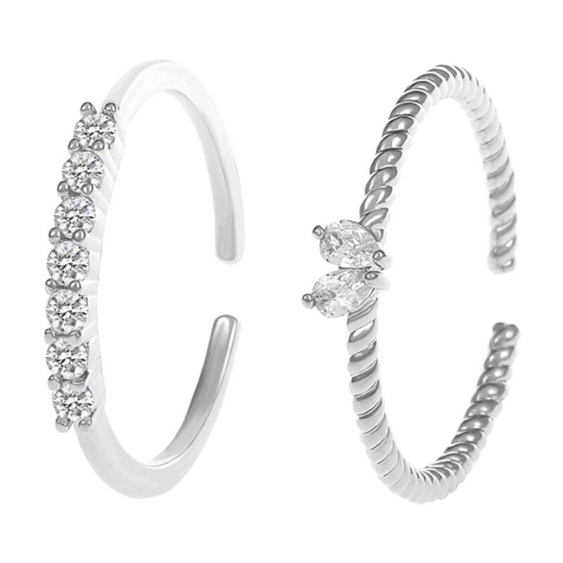 2 New Heart Shining Cubic Zirconia Inlaid Opening Adjustable Finger Rings