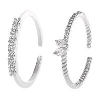 2 New Heart Shining Cubic Zirconia Inlaid Opening Adjustable Finger Rings