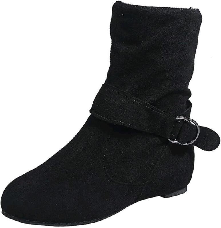 New Size 42 Women's Lightweight Corduroy Spring/Fall Flat Buckle Ankle Boots With Side Zipper