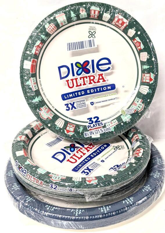 3 New Packs Paper Plates: Dixie + Up&Up : 8.5" - 10" Diameter, 84 Plates Total