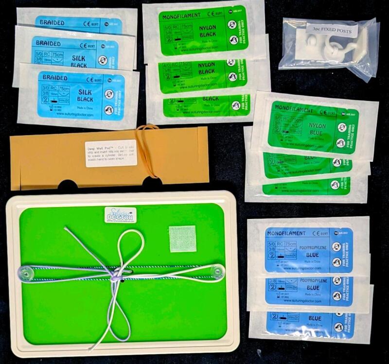 New Richmond Medical SUTURING DOCTOR Training Set With Workstation 8.5" &times; 6", Deep Well Pod, 3pcs Fixed Posts, 12pcs Suturing Material