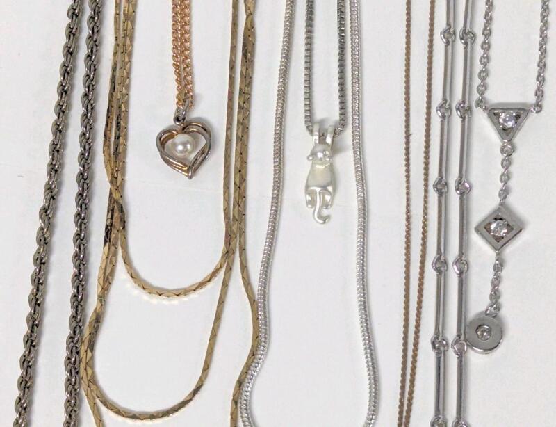 8 Vintage to Modern Chains & Necklaces, Includes Signed D'ORLEN With Tag, Up To 30" Long