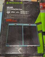 As New Woods&trade; Helios 100W Large Solar Panel. Retails for $550. See photos for dimensions.