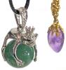Adorable Muppet-Y Frog Prince Clutching Polished Bauble Pendant on 18" Cord & Presumed Polished Amethyst on 28" Long Chain