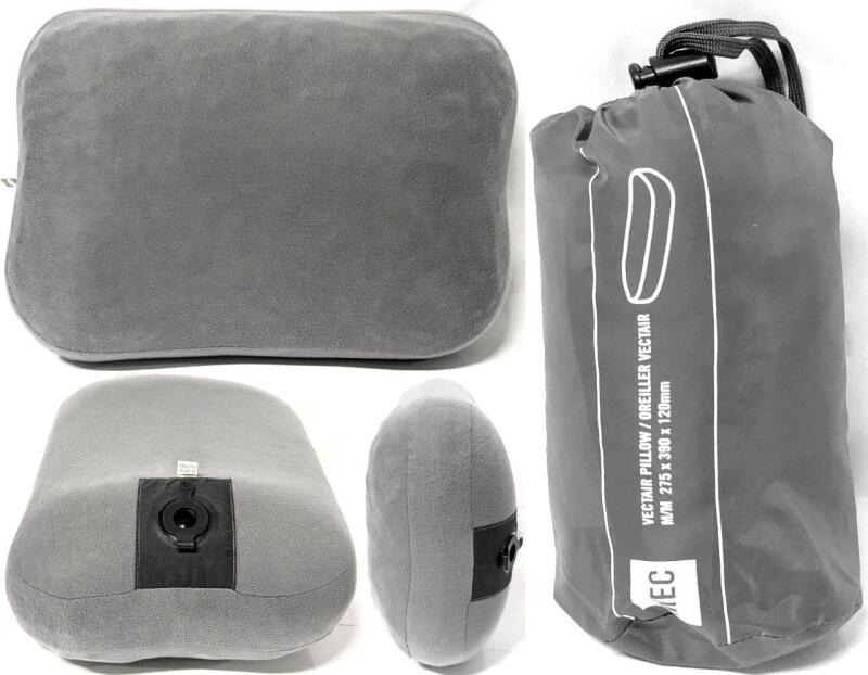 As-New MEC Plush Vectair Inflatable Travel/Camping Pillow With Storage Pouch. 275mm &times; 390mm &times; 120mm