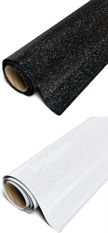 2 New Siser GLITTER HTV Heat Transer Vinyl Rolls : White & Black Glitter, 11.8" &times; 36"