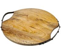 New GODINGER GATHERINGS Round Wood Handled Serving Tray # 12602, 13.5" &times; 13.5"