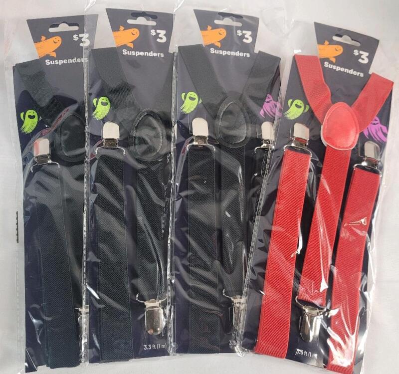 Four (4) New Adjustable Suspenders . 3 Black & 1 Red