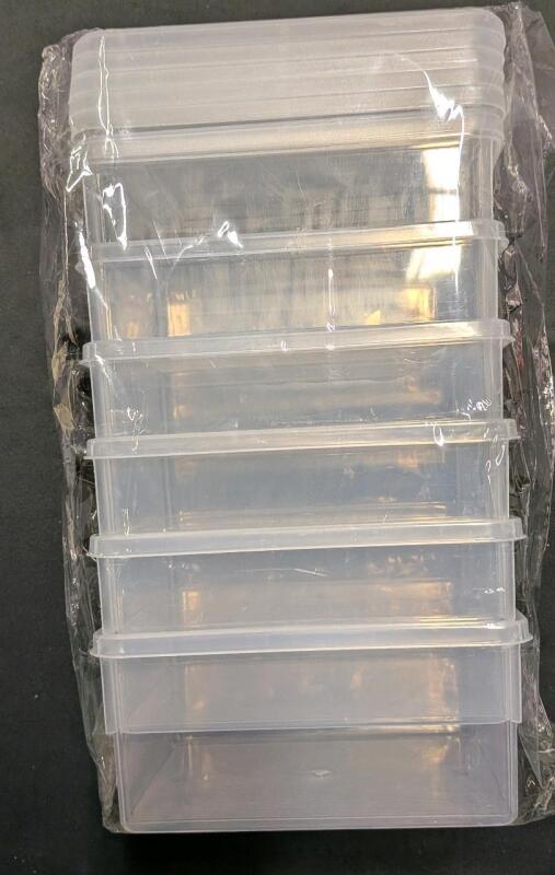 6 New Plastic storage containers. 4.5" by 6.5" by 3"