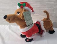 Joyful Holiday Animated Christmas Dachshund Dancing & Singing Dog . Tested Working , Requires 3 AA Batteries (included) . Measures 14.5" long