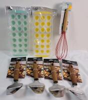 New - Home Kitchen Accessories . Two (2) Ice Cube Molds , Heat Resistant Silicone Whisk & 4 Cheese Slicers