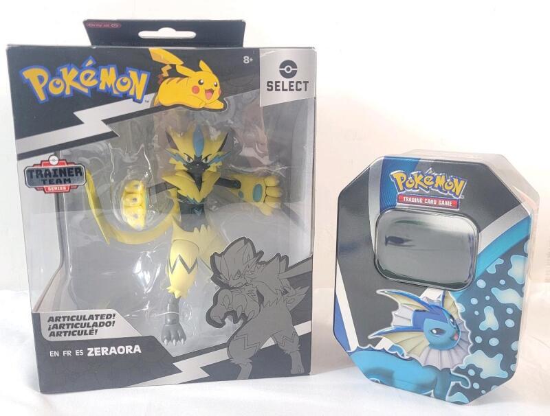 New - Pok&eacute;mon Trainer Team Series 8 ZERAORA 5 &frac34;" Action Figure - Sealed & Pok&eacute;mon TCG Tin (empty)