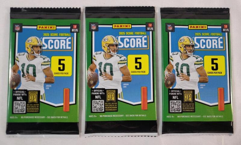 2025 Panini Score NFL Football Sealed Trading Card Wax Packs , Three (3) Sealed Wax Packs