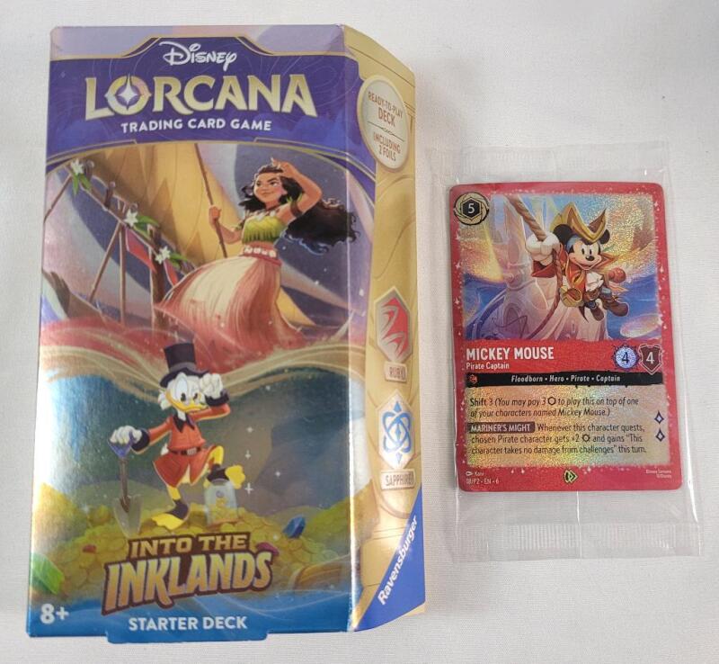 New - Disney Lorcana Into the Inklands TCG Starter Deck - Sealed & Disney Lorcana Mickey Mouse Pirate Captain TCG Foil Card - Sealed