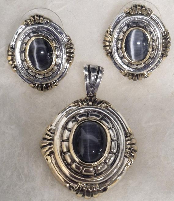 Beautiful Vintage Pendant & Earring Set Stamped Roman - Non-Magnetic