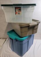 Three (3) Rubbermaid Totes w/Lids , Various Sizes