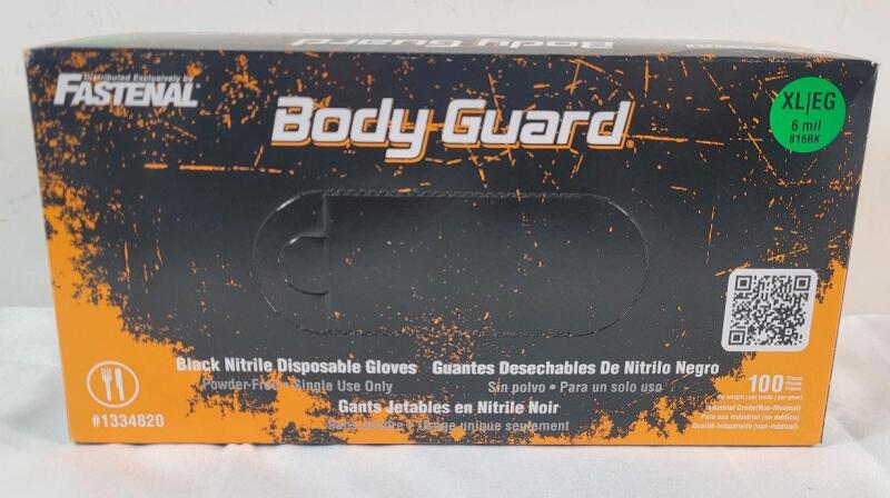 New - Fastenal Body Guard Black Nitrile Disposable Gloves , 100 XL Gloves .