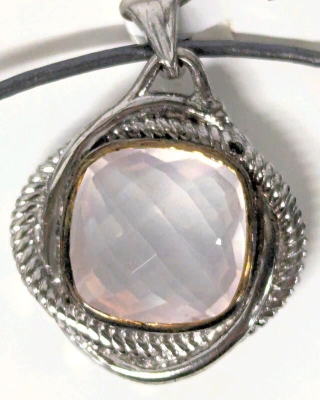 Gorgeous Faceted 8.50ctw Rose Quartz Pendant, Brass Fittings With Open Gallery, On 16" Cord, With Tag