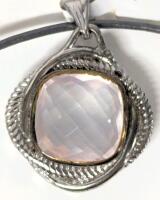 Gorgeous Faceted 8.50ctw Rose Quartz Pendant, Brass Fittings With Open Gallery, On 16" Cord, With Tag