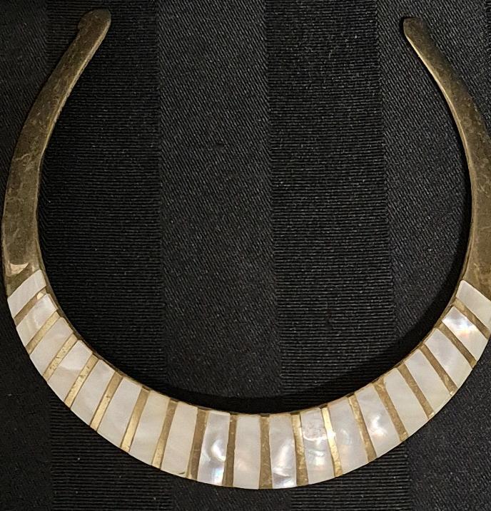 Vintage Brass Mother of Pearl Inlay Collar Choker Necklace - Made in India