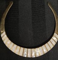 Vintage Brass Mother of Pearl Inlay Collar Choker Necklace - Made in India