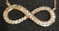 Infinity Pendant Necklace Stamped 925 - 15" Long Clear Stones