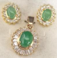 Beautiful Earrings with Matching Pendant - Green & Clear Stones