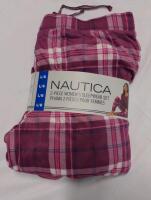 New Size L Nautica 2-piece women's silky fleece pajama set with a dark pink plaid pattern