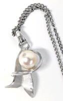 Signed Vintage DCE 1/20 14K GF Faux Pearl Pendant On 16" Non-Magnetic Chain With Magnetic Clasp