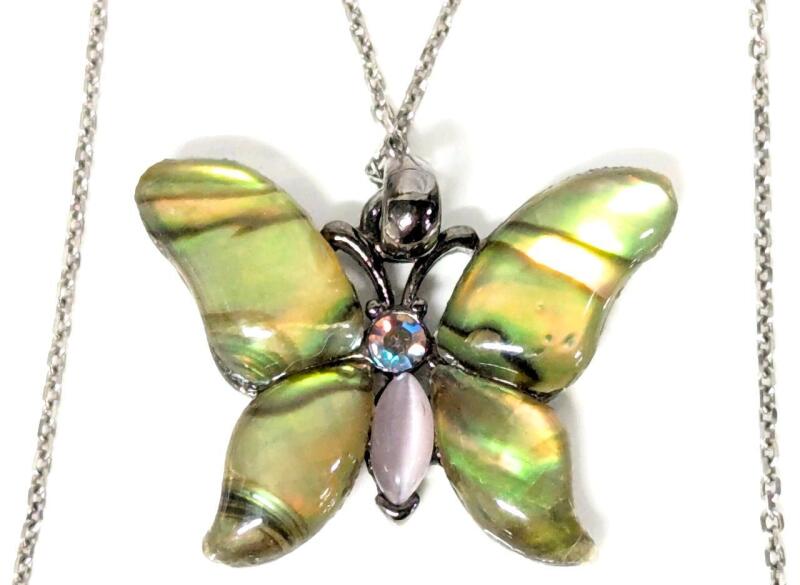 Lovely Glacier Pearle Butterfly Pendant on Dainty 18" Long Stamped 925 Sterling Silver Chain