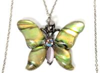 Lovely Glacier Pearle Butterfly Pendant on Dainty 18" Long Stamped 925 Sterling Silver Chain