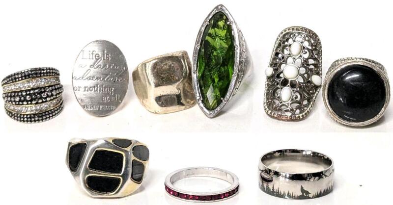 9 Vintage to Modern Rings Incl 2 Signed, Size 7, 7.5, 8.5, 9, 10