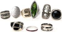 9 Vintage to Modern Rings Incl 2 Signed, Size 7, 7.5, 8.5, 9, 10