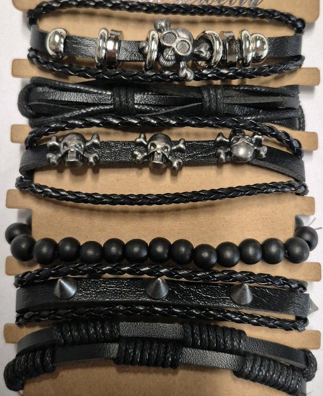 6 New Adult Woven Bracelets- Skulls