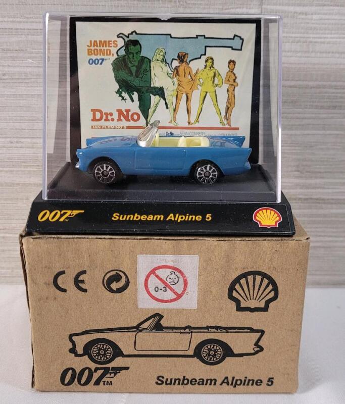 James Bond 007 Sunbeam Alpine 5 from " Dr. No " Movie - 1/64 Diecast Model Car & Original Box . 2008 Shell Gas European Release .