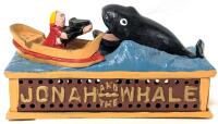 Vintage Cast Iron " Jonah And The Whale" Working Coin Bank (The Whale's Mouth Moves Adorably!) - 5" Tall