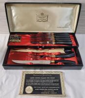 Vintage 9-piece Crown Crest Sheffield 24k Gold-Plated Carving and Steak Knife Set.