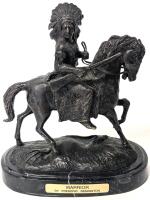 Indian Warrior on Horseback, After Frederick Remington "Warrior" Bronze on Marble Base, 3" &times; 5.8" &times; 7" Tall, Estimated Hammer Price $100-$200