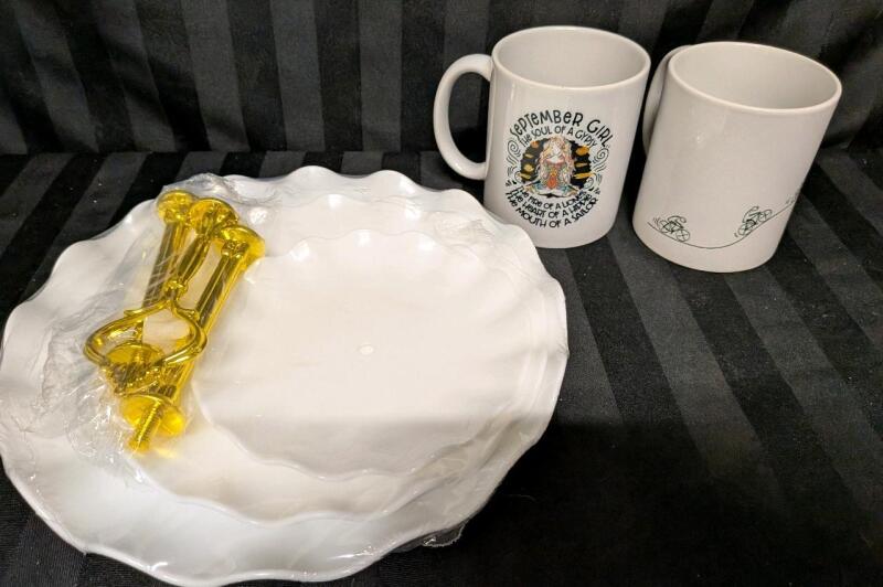2 New Ceramic Coffee Mugs and 3-Tier Cupcake Stand